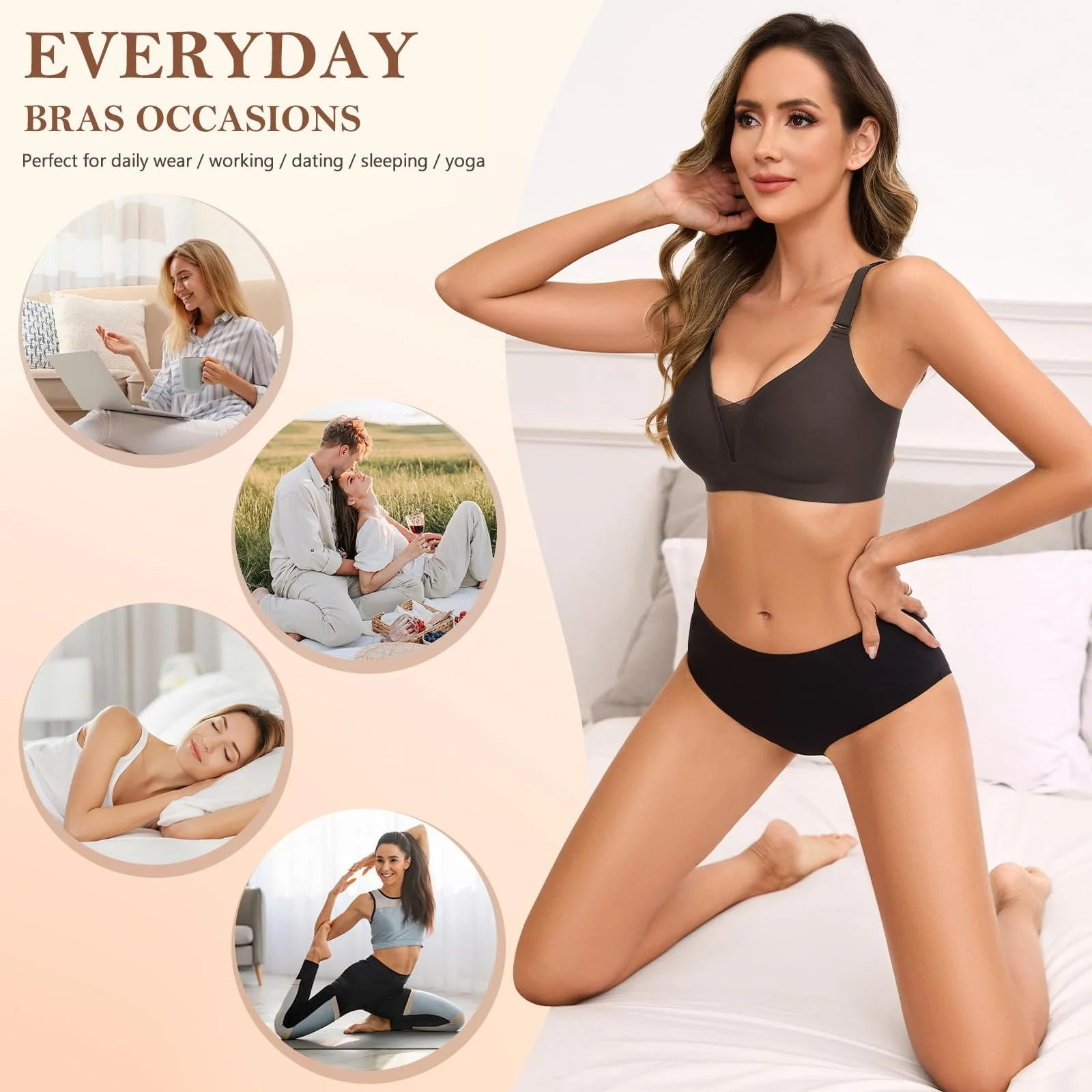 Бюстгальтер Xnova бесшовный без косточек Push Up бралетт сетчатый T-Shirt для сна V-образный вырез минимайзер с мягкими чашками, фото №8 Бюстгальтер Xnova бесшовный без косточек Push Up бралетт сетчатый T-Shirt для сна V-образный вырез минимайзер с мягкими чашками, фото №8