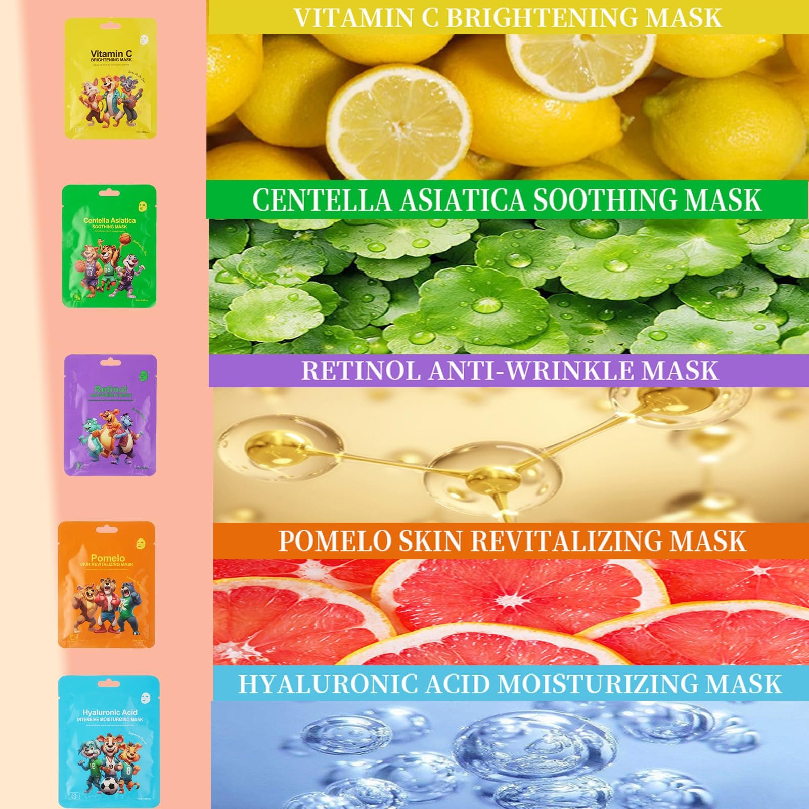 Тканевая маска Soleneva Набор 10 шт Маска для лица с гиалуроновой кислотой Увлажняющая, фото №4