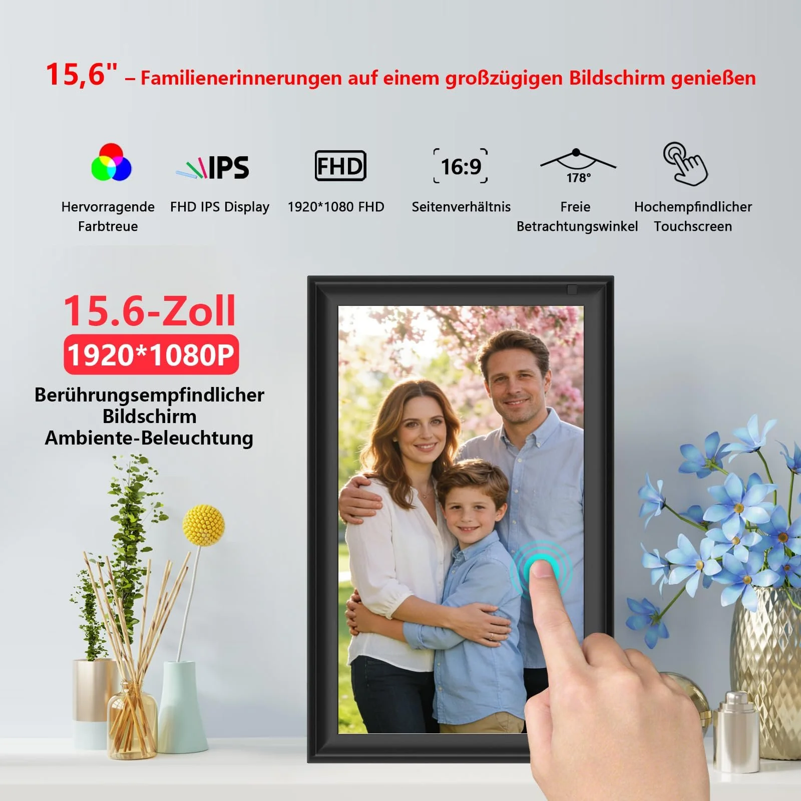 Цифровая фоторамка FRAMEO 15.6 Inch WiFi 1920 x 1080 FHD 32 GB IPS Touchscreen Auto Rotation, фото №3