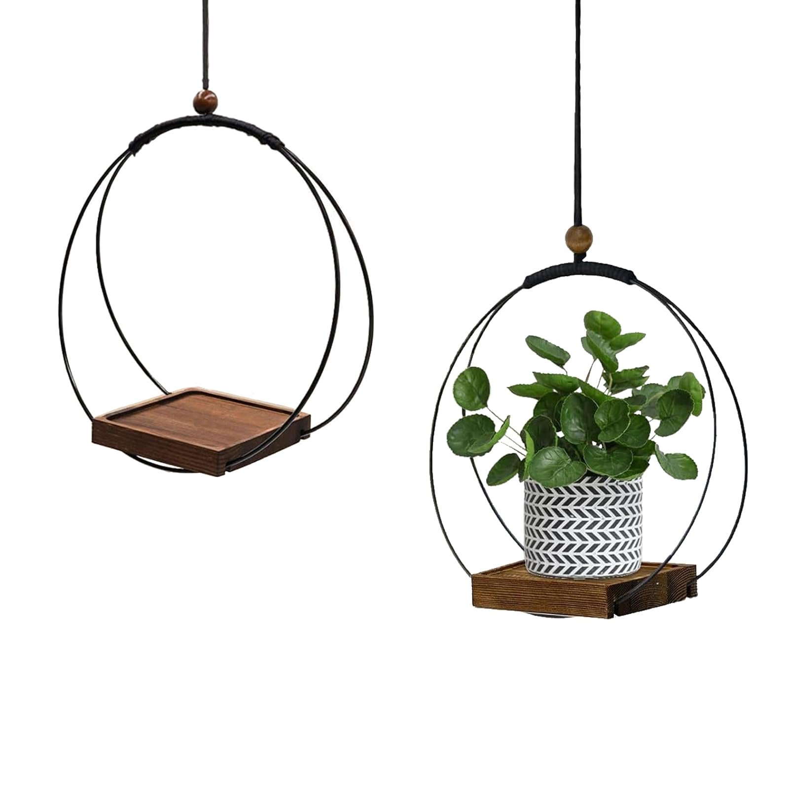 Підвісна корзина для рослин з дерев'яною основою 5 дюймів металева 2 шт., фото №1