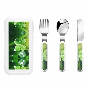 Набір дитячих столових приборів з принтом чотирилистої конюшини, три предмети - Фото 1