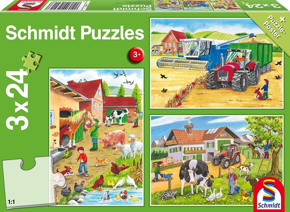 Пазл Schmidt Spiele On the Farm 3 x 24 детали Green, фото №1