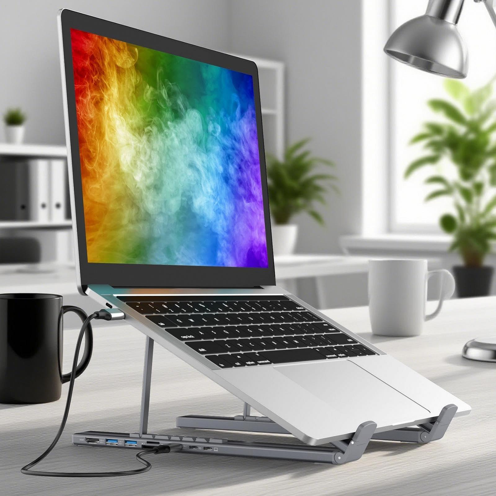 Підставка для ноутбука з USB-портами, охолоджувач для комп'ютера, регульована по висоті, адаптер 8 в 1 з функцією швидкої зарядки, фото №2