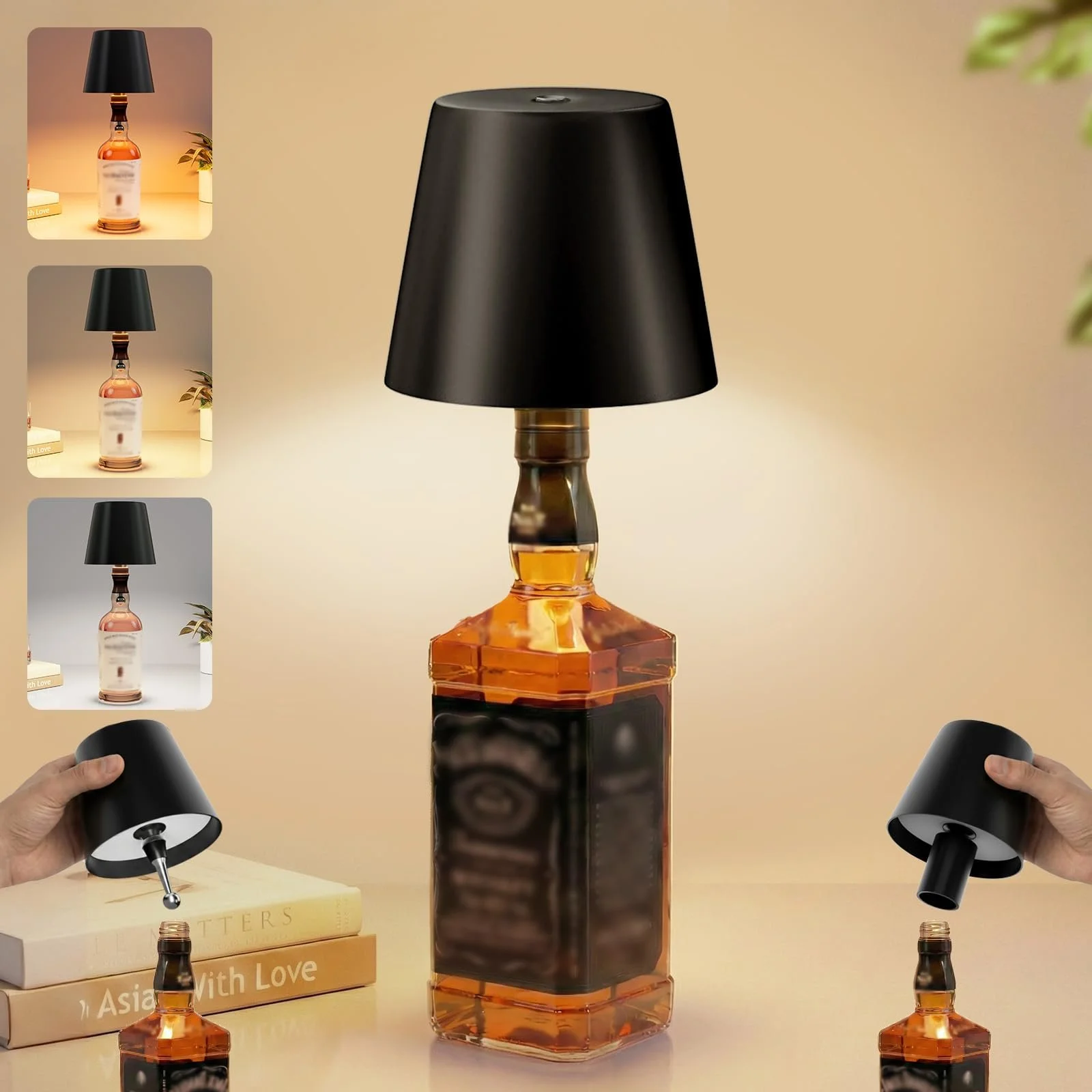 Настільна світлодіодна лампа для пляшок LED Bottle Lamp Wireless Battery IP54 Full Metal 5300 mAh, фото №1