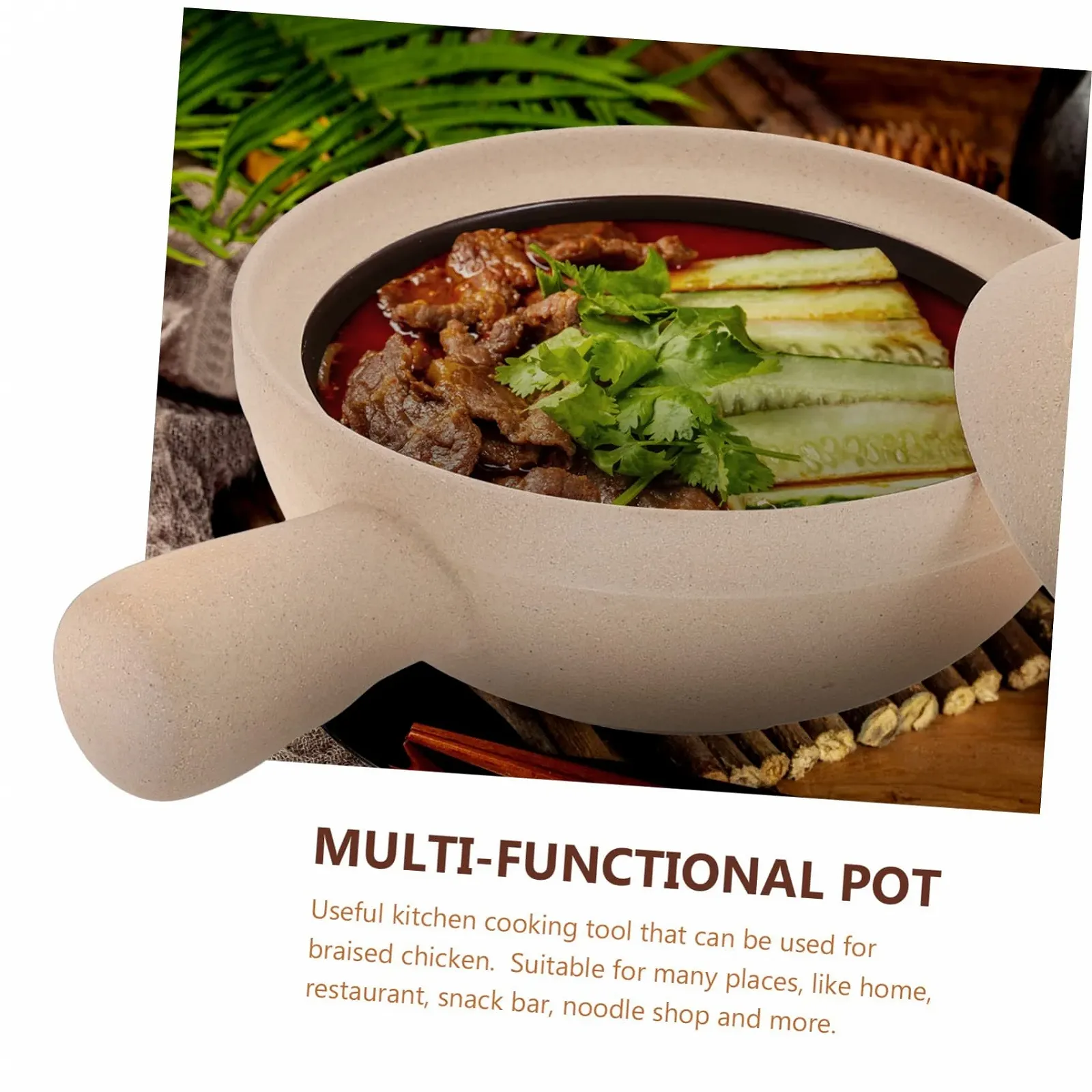 Ківш керамічний з кришкою та ручкою для супів та рису для духовки та плити, фото №4