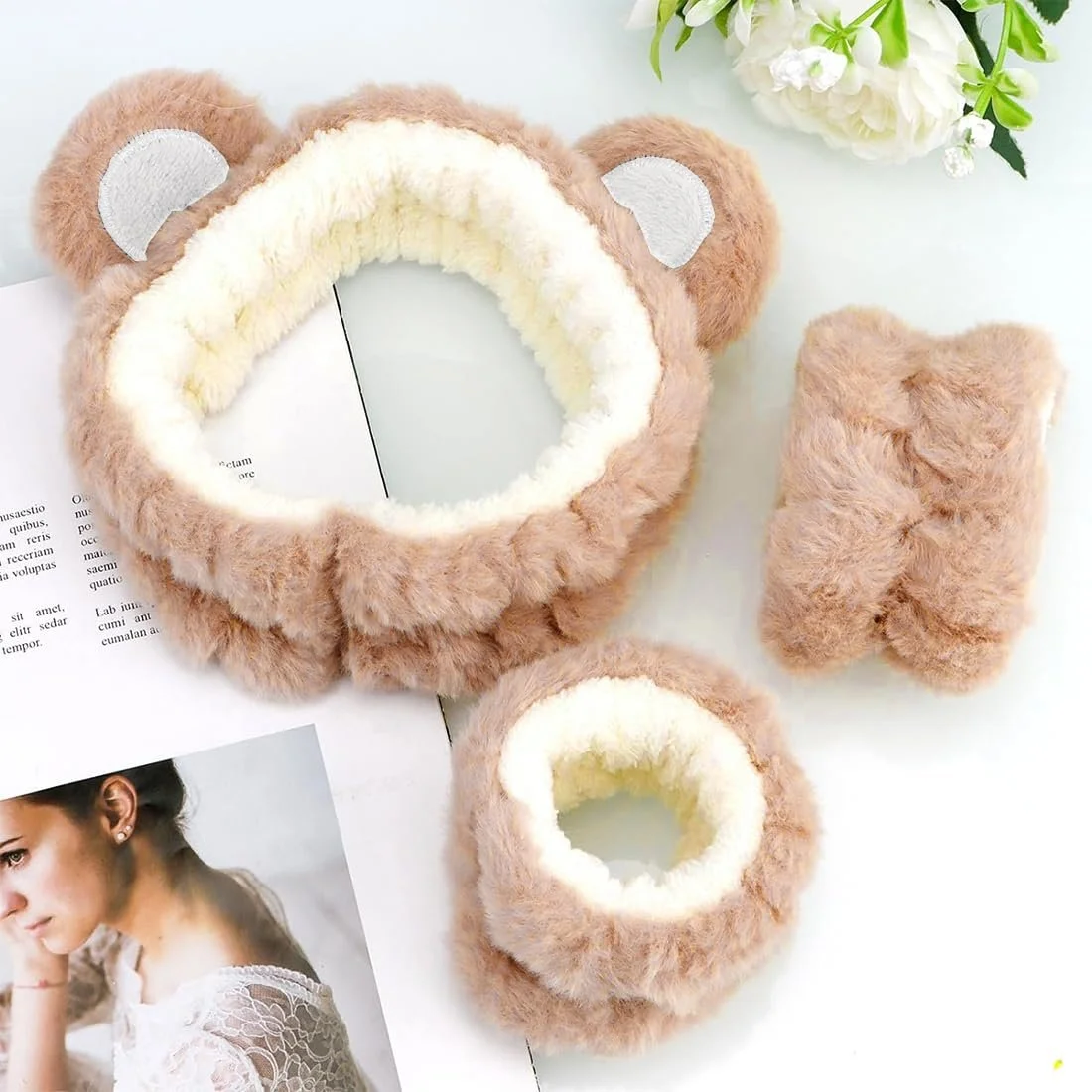 Набір: Пов'язка для обличчя для спа, напульсники, м'яка, фото №4