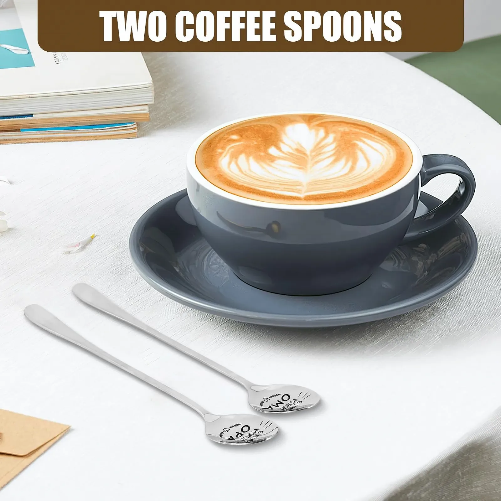 Ложка для кави GrandMa and GrandPa Набір з 2 ложок з гравіюванням для найкращих бабусі та дідуся на день народження Сріблястий, фото №2