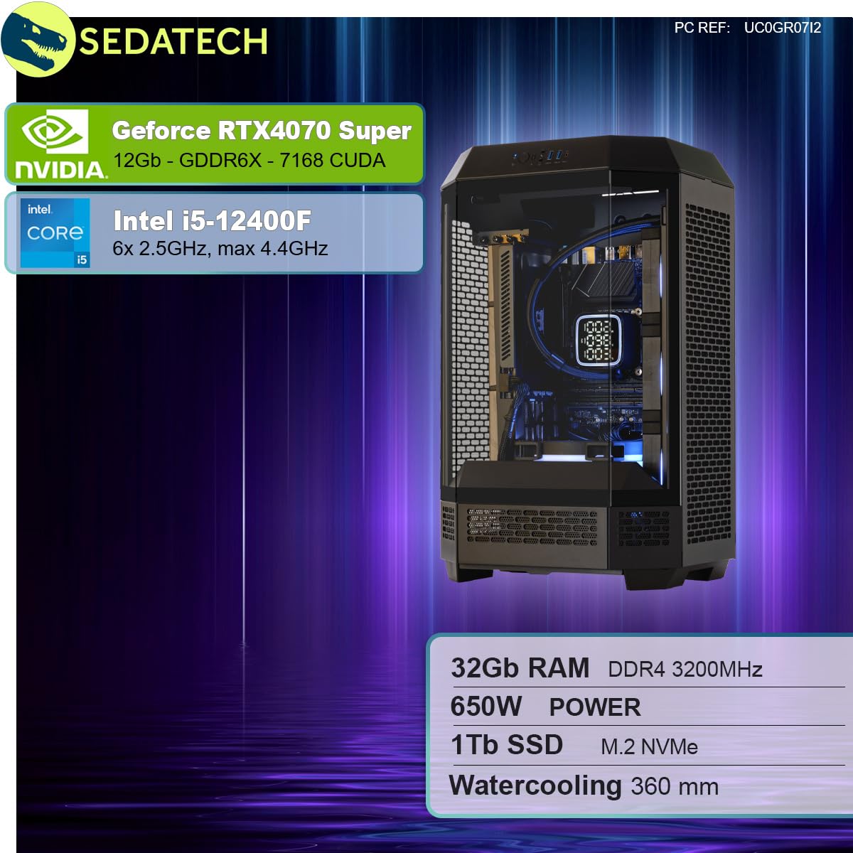 ПК Sedatech Pro Gaming Water Cooling Intel i5-12400F RTX4070 Super 32GB RAM 1TB SSD M.2 Без ОС, фото №2