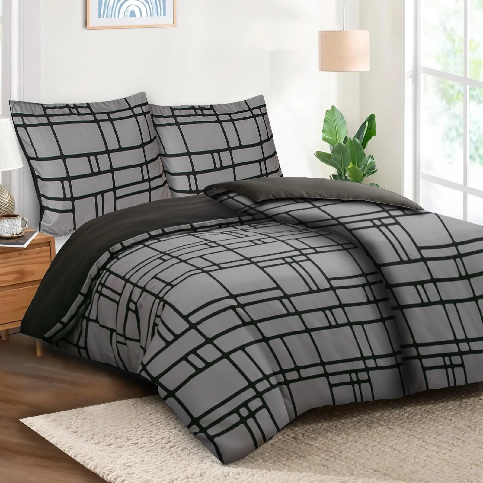 Комплект постільної білизни Pamposh 135 x 200 см, 4 предмети, сірий: 2 підковдри 135 x 200 см + 2 наволочки 80 x 80 см, фото №1