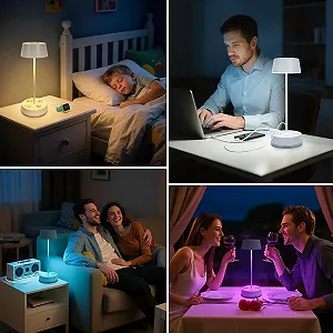 Настільна лампа Aigostar 2 Pack with Plug and Socket USB and Type-C Output Touch 3 Color Temperatures + RGB Adjustable Brightness Біла synthetic.ua - Фото 1