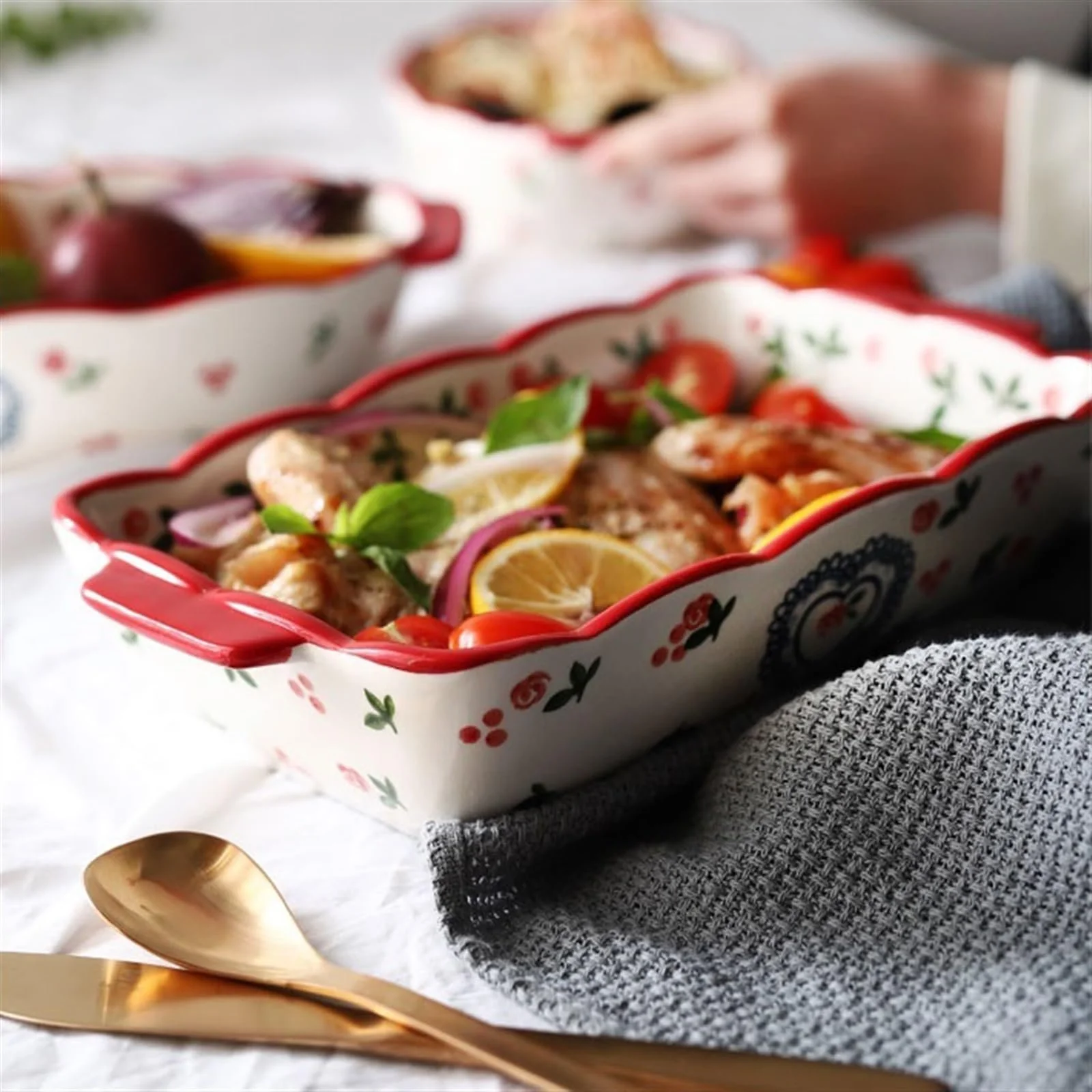 Форма для запекания 600 мл керамическая порцеляновая с двумя ручками, фото №5