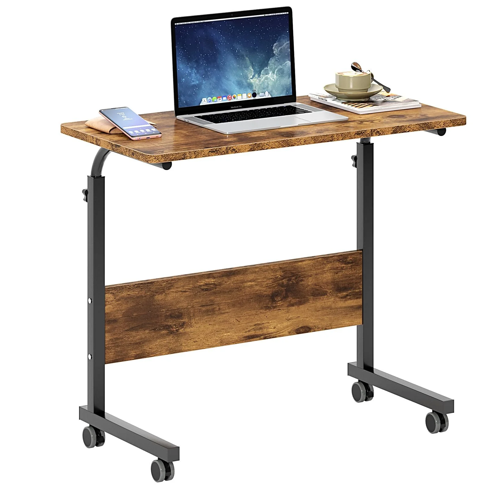 Столик для ноутбука SogesHome с регулировкой высоты, на колесиках, для кровати, дивана, больницы, ухода, чтения, для еды, фото №1