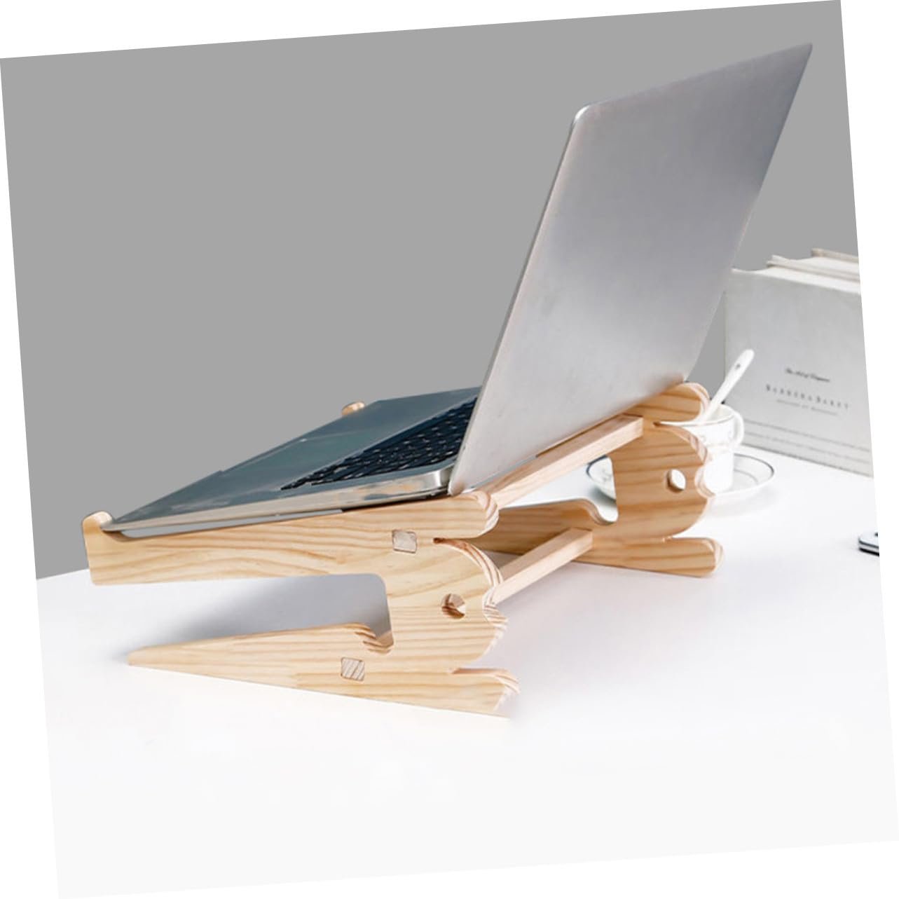 Підставка для ноутбука дерев'яна Veemoon, ергономічна, з функцією розсіювання тепла, стабільна, компактна, подвійна настільна, фото №3