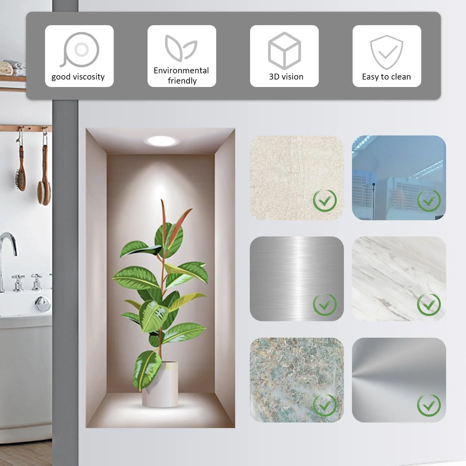 Наклейки на стіну 3D Рослини в горщиках 3 штуки зі скребком 20 x 40 см, фото №3
