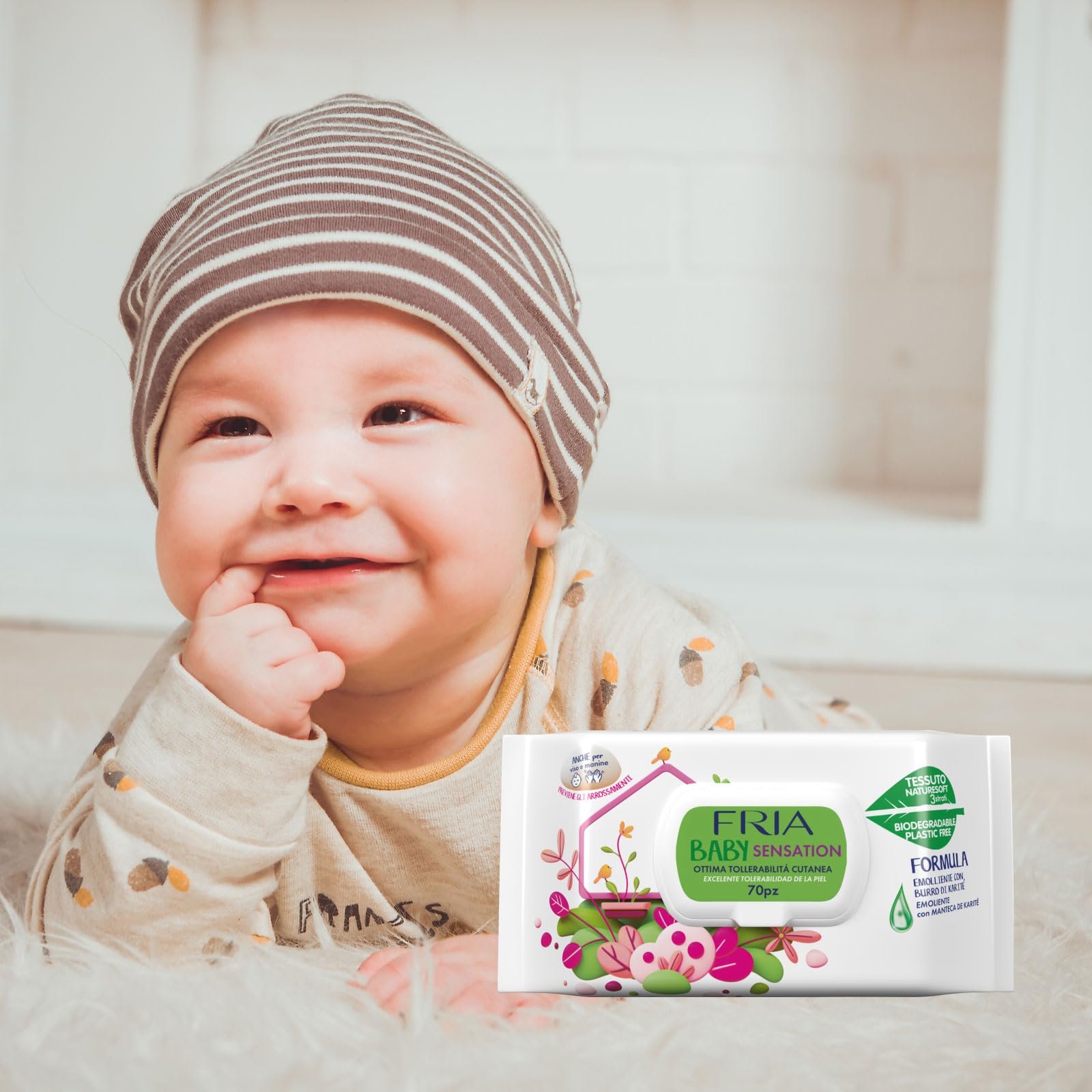 Салфетки Fria Baby Sensation С маслом ши, для нежной кожи, дерматологически протестированы, Maxi Эконом-упаковка 840 штук, фото №3