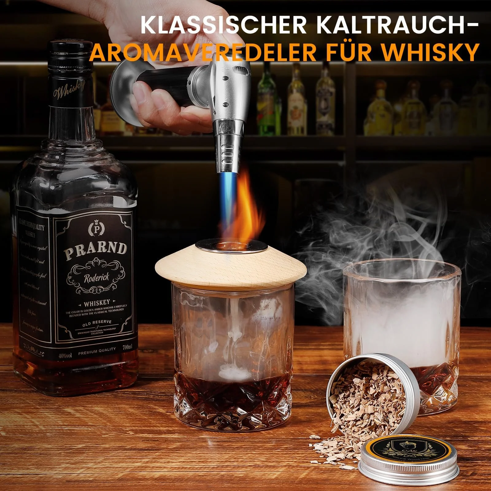 Набор для копчения виски коктейлей с горелкой, 6 видов щепы, 2 стакана для виски, 2 формы для льда, фото №5