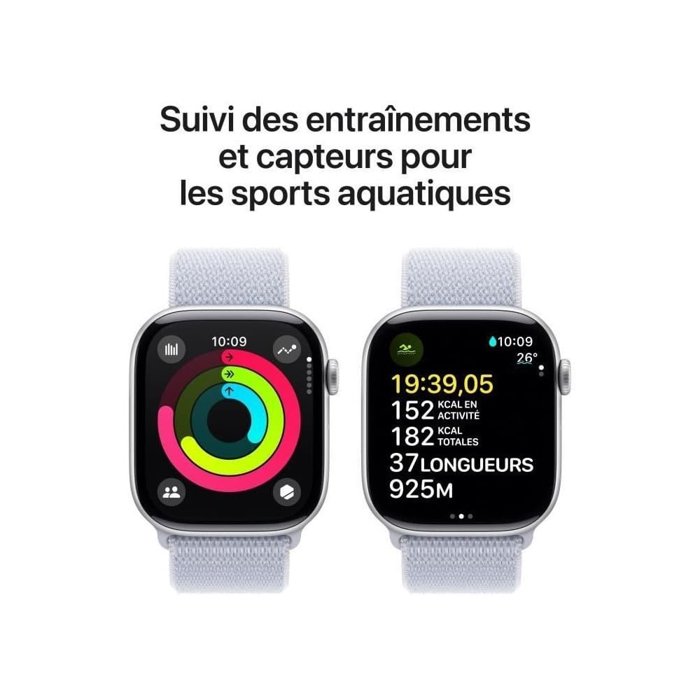 Смарт-годинник Apple Series 10 (GPS 46 мм) Алюмінієвий корпус сріблястий, спортивний ремінець синя хмара, фото №4