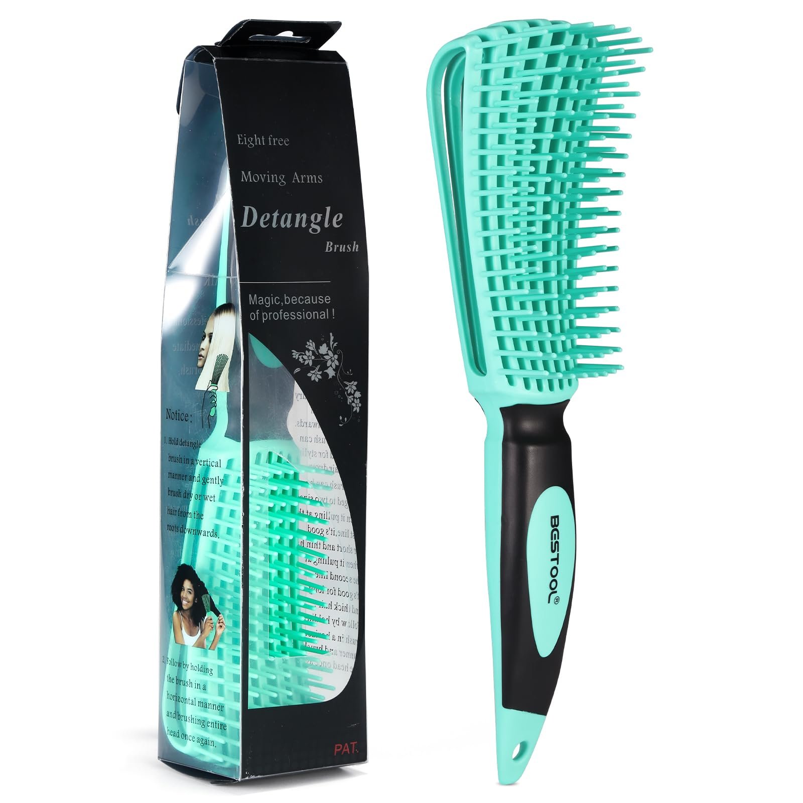 Расческа BESTOOL Pro Detangling для натуральных волос для афро волос от 3a до 4c Kinky, вьющихся, волнистых волос, легкое распутывание с влажными/сухими волосами, улучшение текстуры волос Зеленая, фото №7