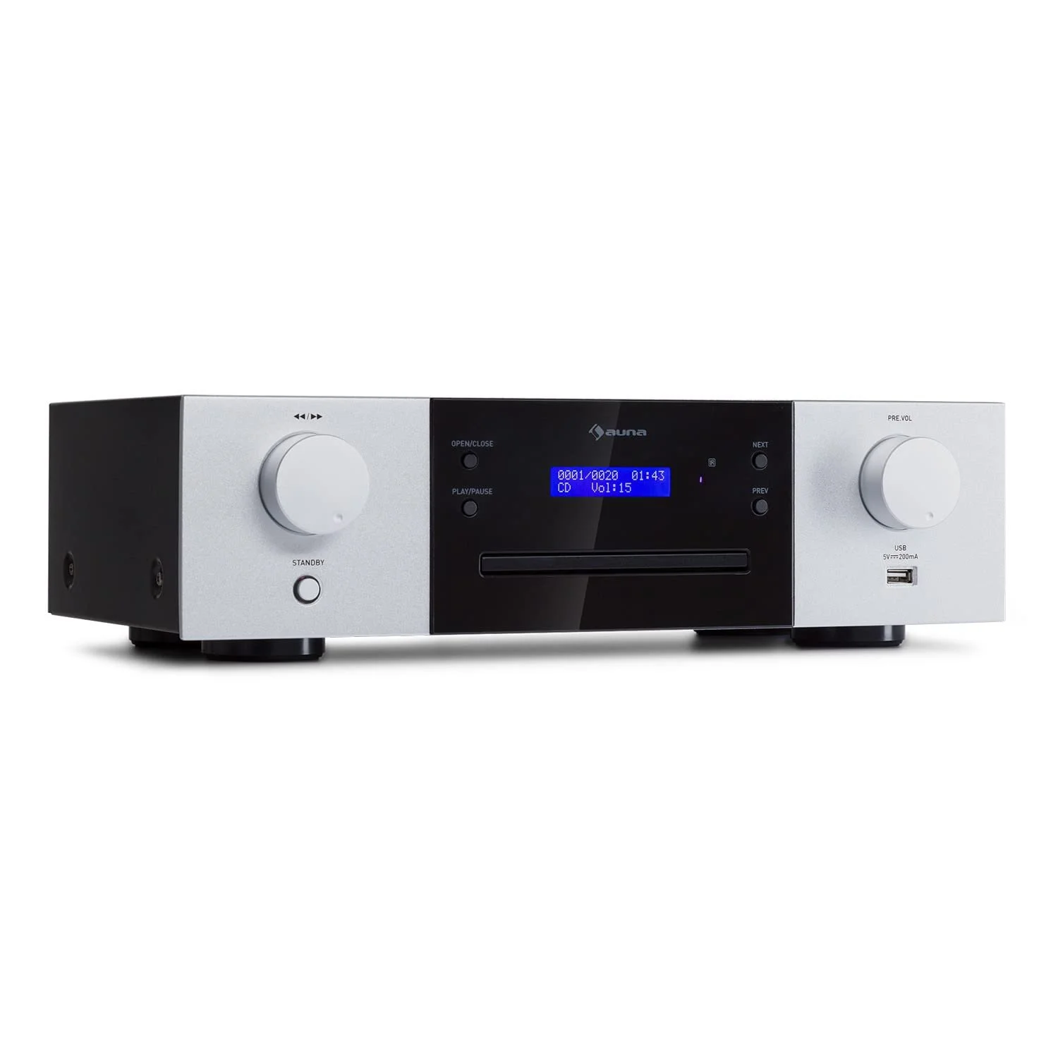 CD-проигрыватель Auna CD-1000 DG, USB, MP3, дистанционное управление, светодиодный дисплей, алюминий, черный/белый, фото №1