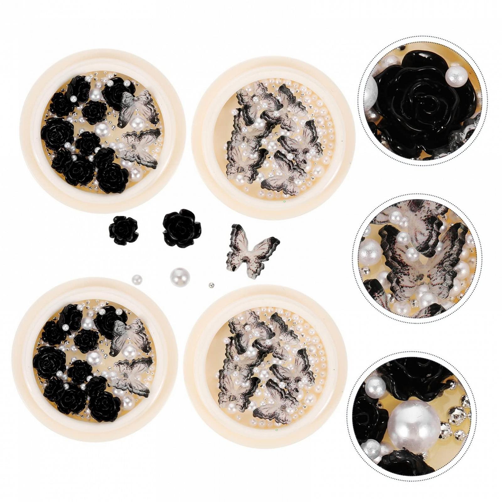 Набор украшений для маникюра, черные стразы, 4 шт, фото №3