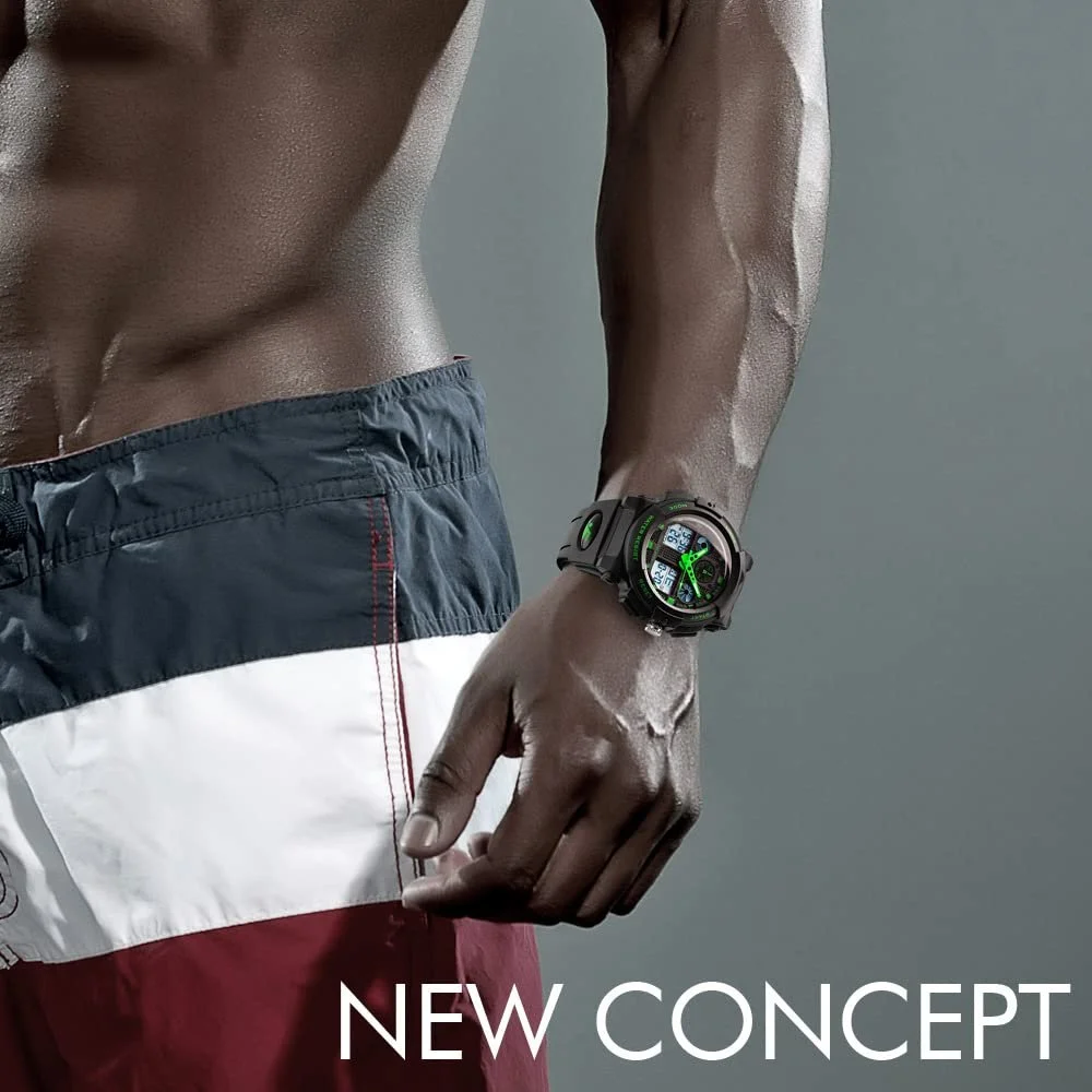 Часы цифровые мужские спортивные LED TONSHEN Military черные, пластиковые, силиконовый ремешок, аналоговые кварцевые, двойное время, 50 м водонепроницаемость, фото №2 Часы цифровые мужские спортивные LED TONSHEN Military черные, пластиковые, силиконовый ремешок, аналоговые кварцевые, двойное время, 50 м водонепроницаемость, фото №2