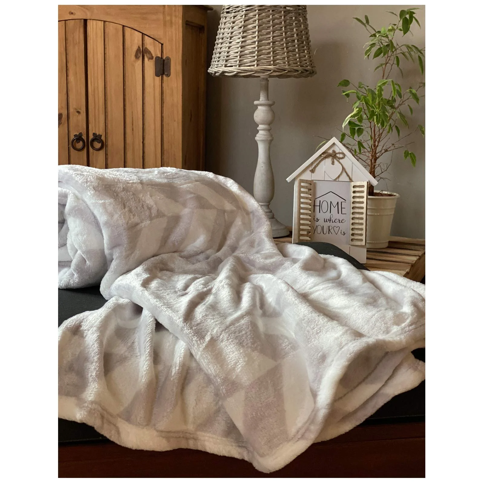 Покривало heimtexland Фланель ромбиста Суперм'яка 200 x 150 см Сріблясто-сіра, фото №4