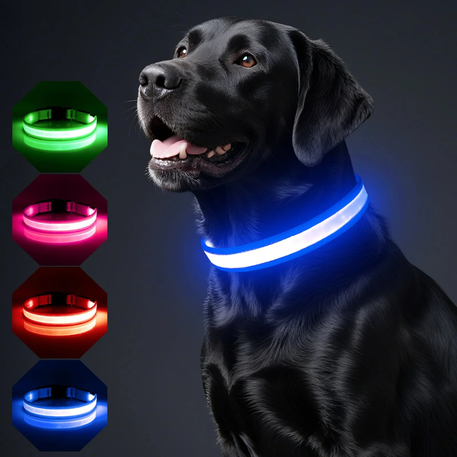 Ошейник BiPawTi LED Регулируемый 3 режима Голубой S, фото №1