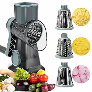 Терка барабанна з ручкою, 3 барабанні леза з нержавіючої сталі для огірків, сиру, горіхів, моркви, овочів - Фото 1