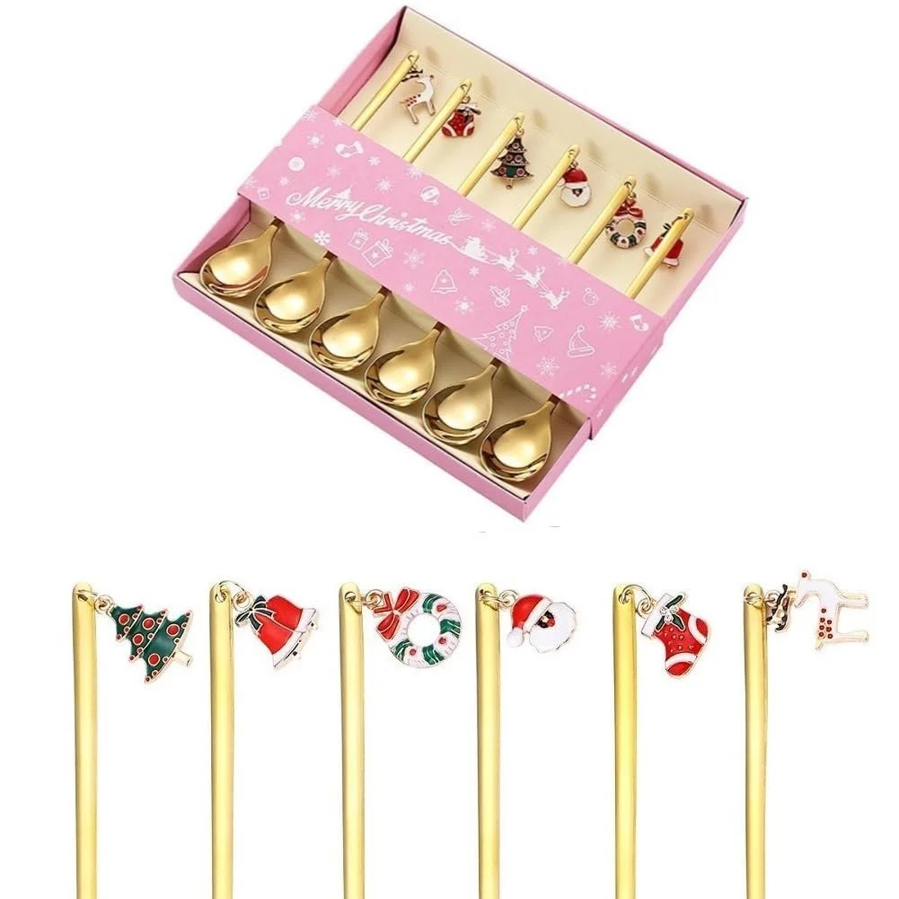 Набір з 6 різдвяних ложок, кавові з нержавіючої сталі, фото №3 Набір з 6 різдвяних ложок, кавові з нержавіючої сталі, фото №3