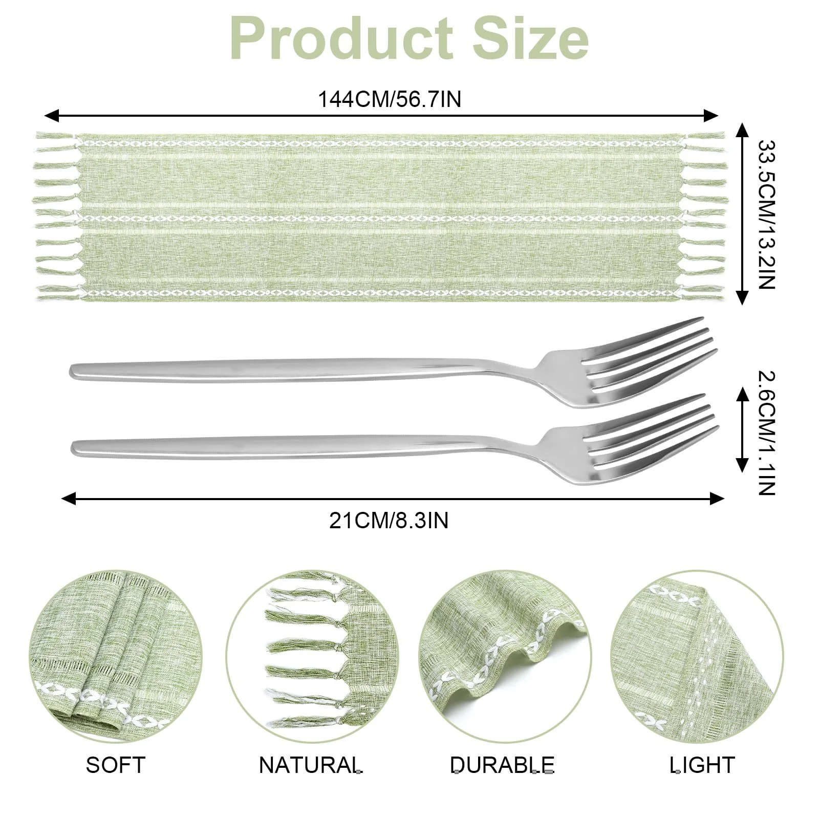 Ранер Tassels Boho 33.5 x 144 см Зелений, фото №4
