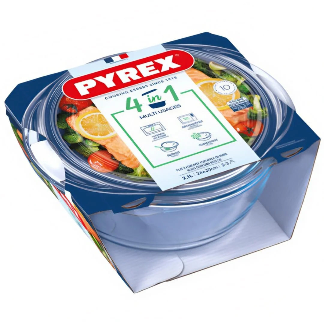 Кастрюля-форма Pyrex ESSENTIALS Boro 1,6 л + 0,5 л крышка прозрачная боросиликатное стекло, фото №1