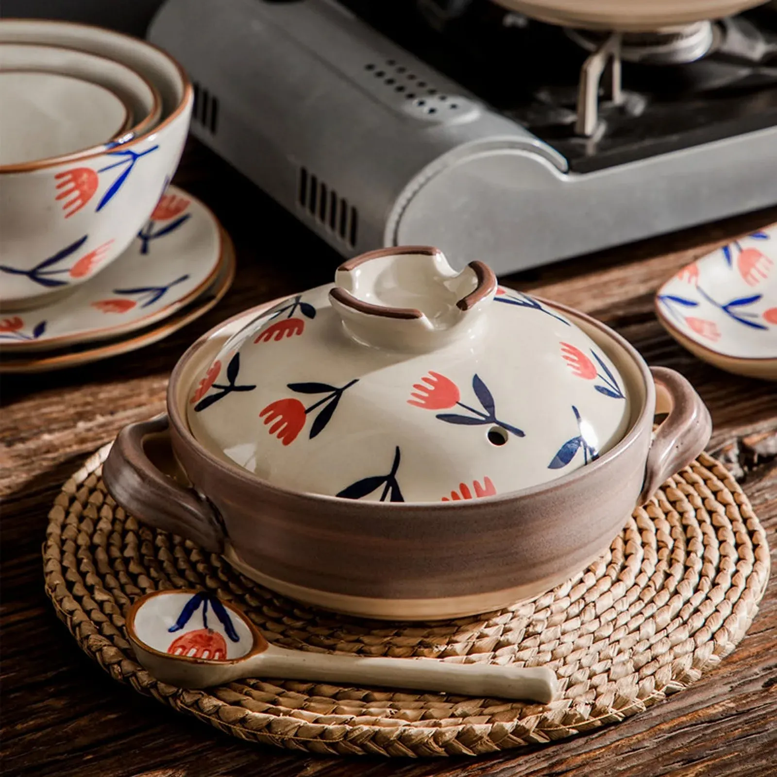 Каструля керамічна HUHJYUGE Japanese Donabe 1.5 л кругла з кришкою, фото №5