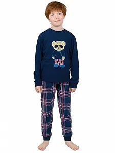 Піжама Rocks Me Baby Комплект дитячий однотонний верх з круглим вирізом та картаті штани Бавовняна - Фото 1