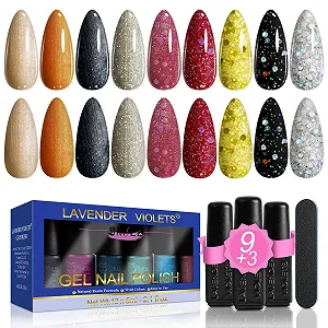 Гель-лак Lavender Violets F625 Блискучі кольори Хелловін Оранжевий Золотий Ніч 13 шт - Фото 1