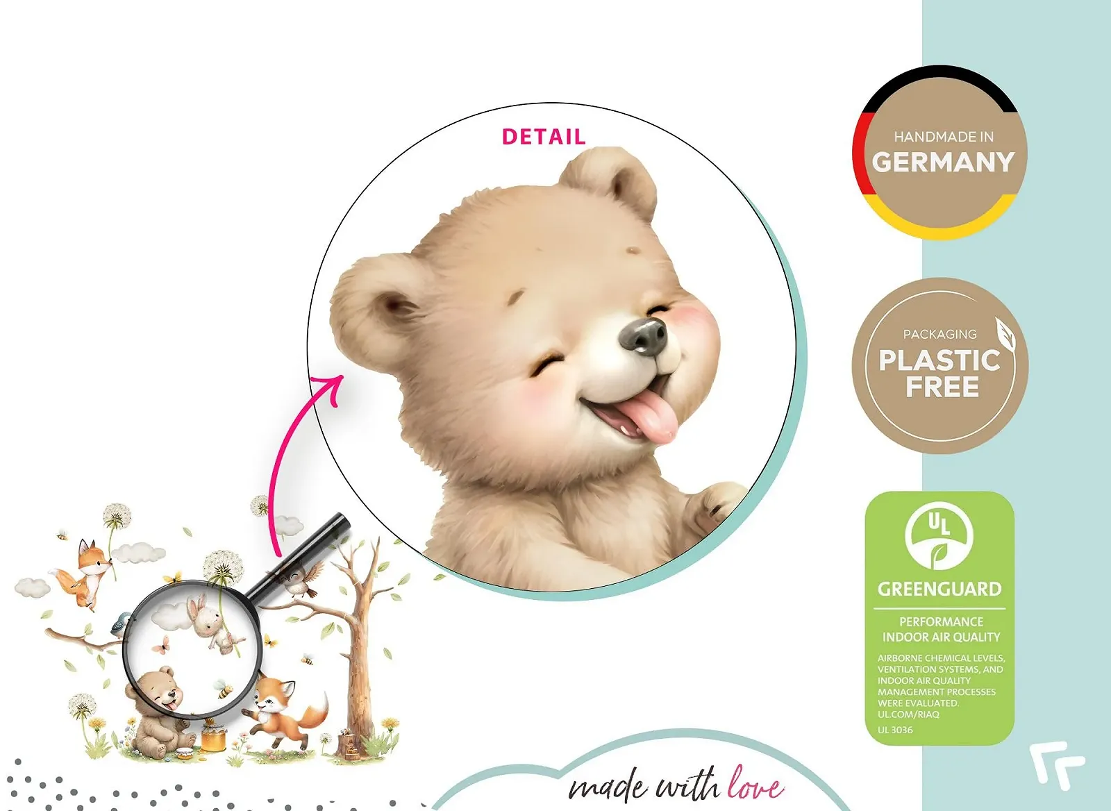 Наклейка на стену Little Deco DL5065 Forest Animals Fox Bear XL, фото №5