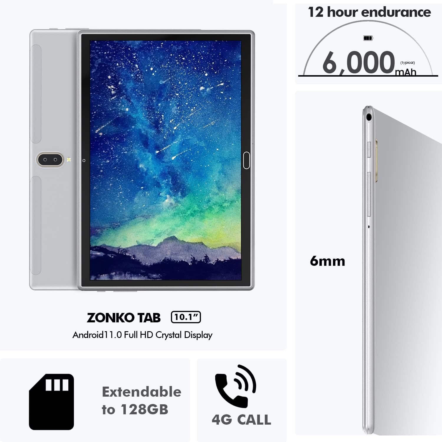Планшет 10" ‎Zonko K118 4/64Gb 4G 2-SIM 8 ядер Android 13 6000 mAh Серый, фото №3