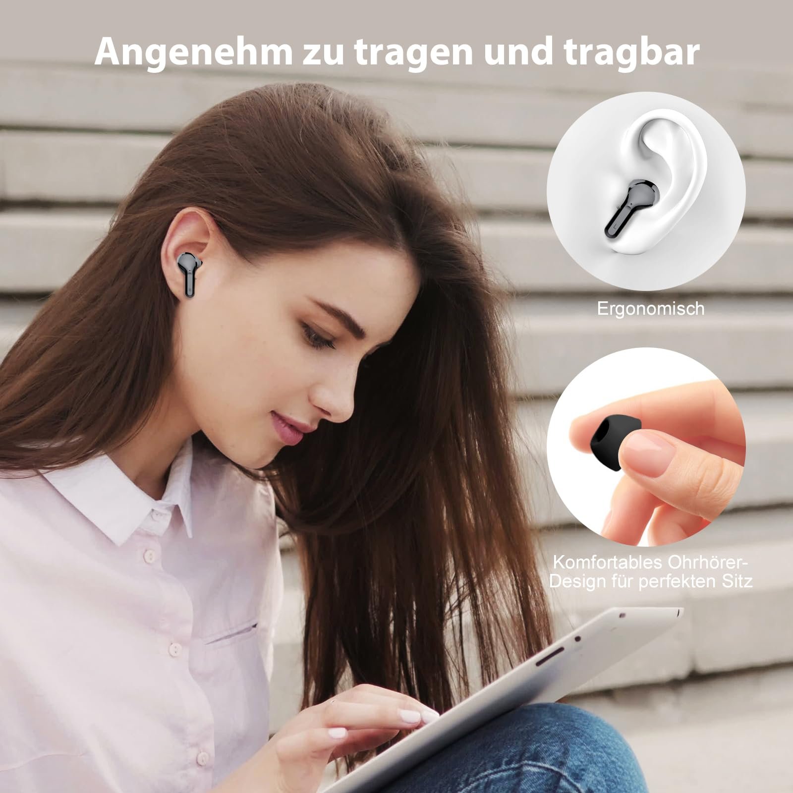 Bluetooth Наушники Беспроводные Bluetooth 5.4 Вставные 4 ENC Микрофона с Шумоподавлением HiFi Стерео Глубокие Басы 40 Часов Воспроизведения IP7 Водонепроницаемые Сенсорное Управление LED Дисплей Черный, фото №7