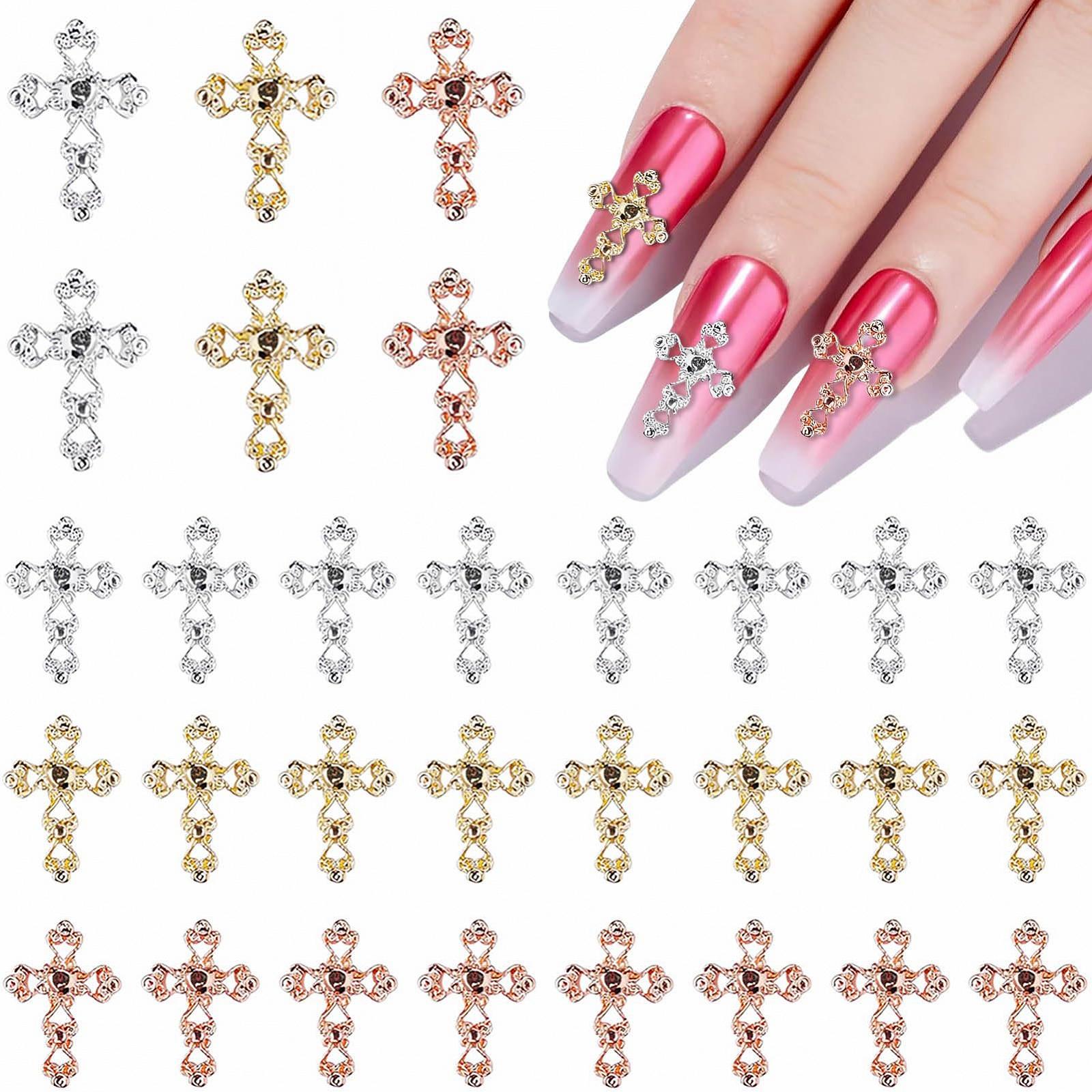 Набор украшений для ногтей, 30 шт, BTIYMU, камни для ногтей, розовое золото, крест, 3D, блестки, серебро, золото, серебряный крест, золотые украшения, маленькие ювелирные изделия, фото №1