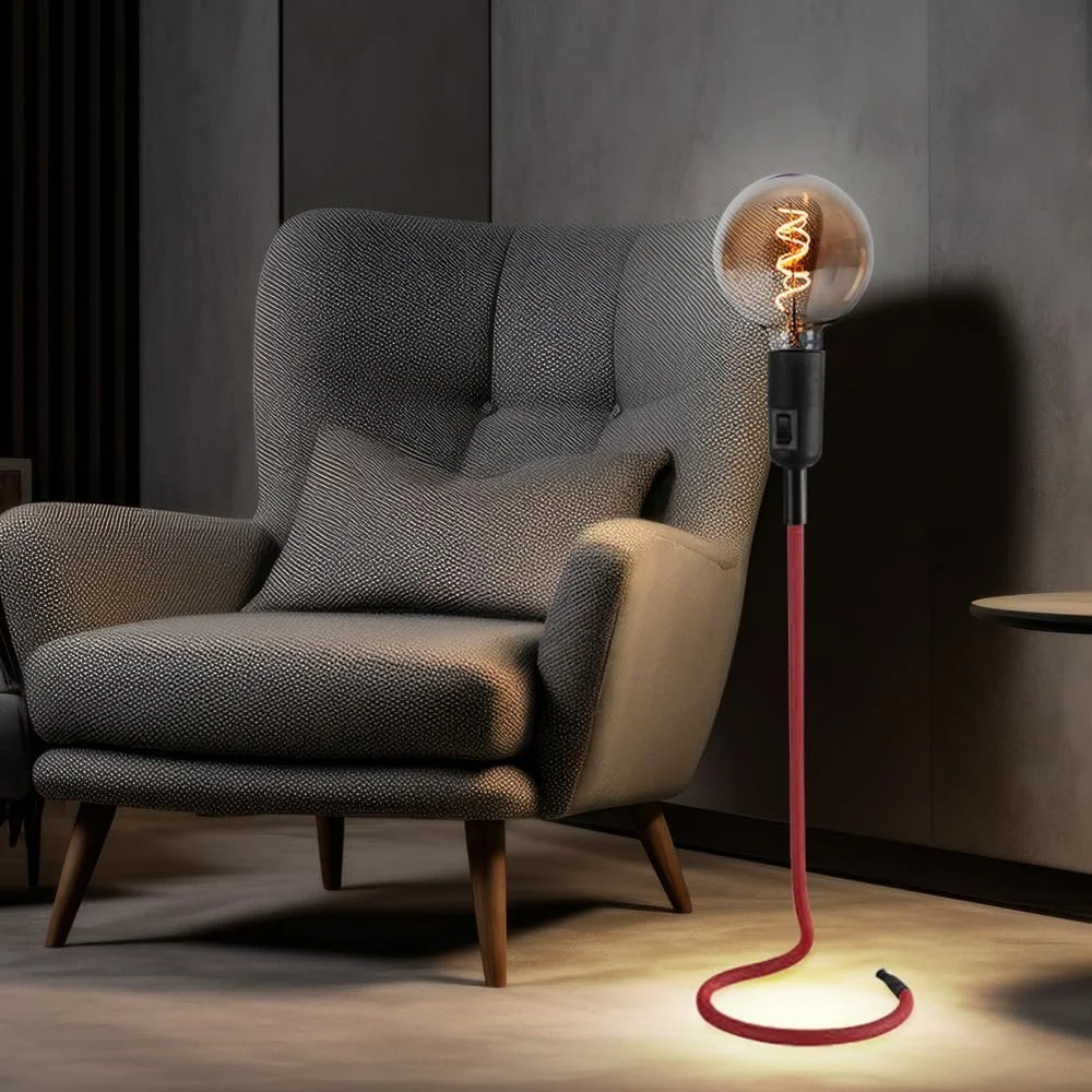 Настільна лампа Текстильна Червона в комплекті з LED лампою, фото №2