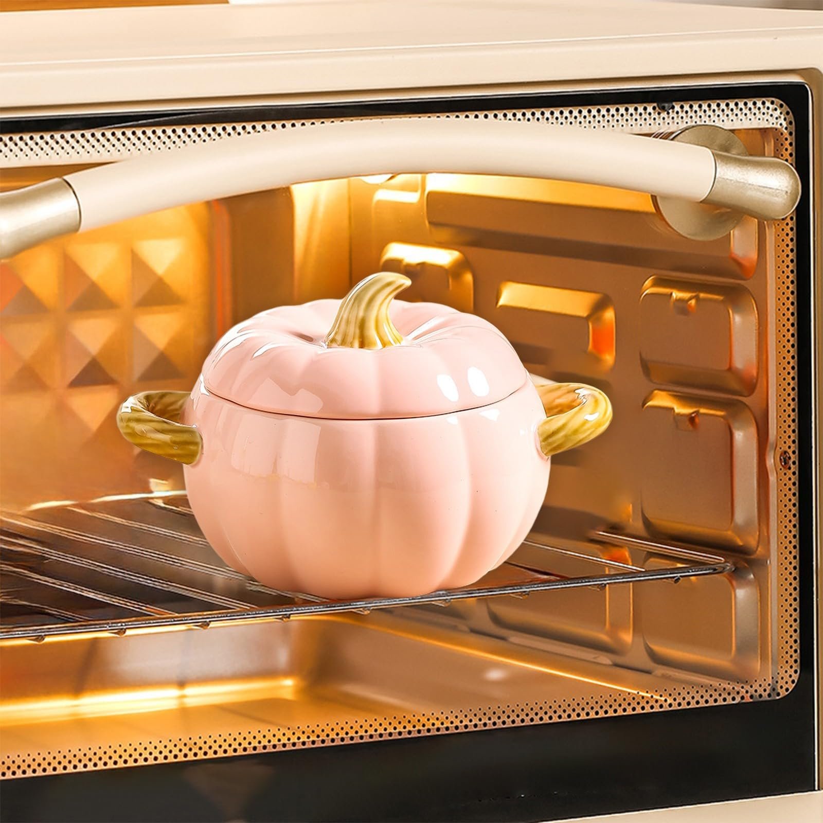 Кастрюля-форма для запекания Керамическая антипригарная с крышкой Тыква розовая, фото №6 Кастрюля-форма для запекания Керамическая антипригарная с крышкой Тыква розовая, фото №6