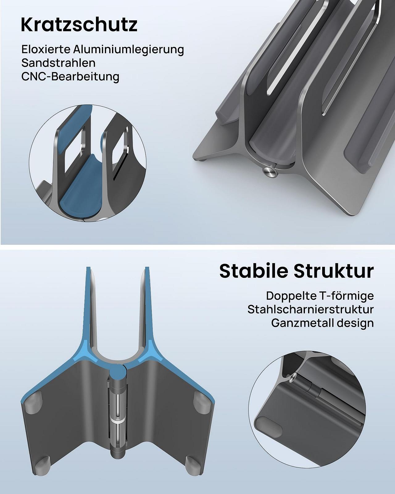 Подставка вертикальная SODI Алюминиевый сплав Автоматическая Cерый для MacBook Air, MacBook Pro, iPad, iPhone, Notebook, фото №3