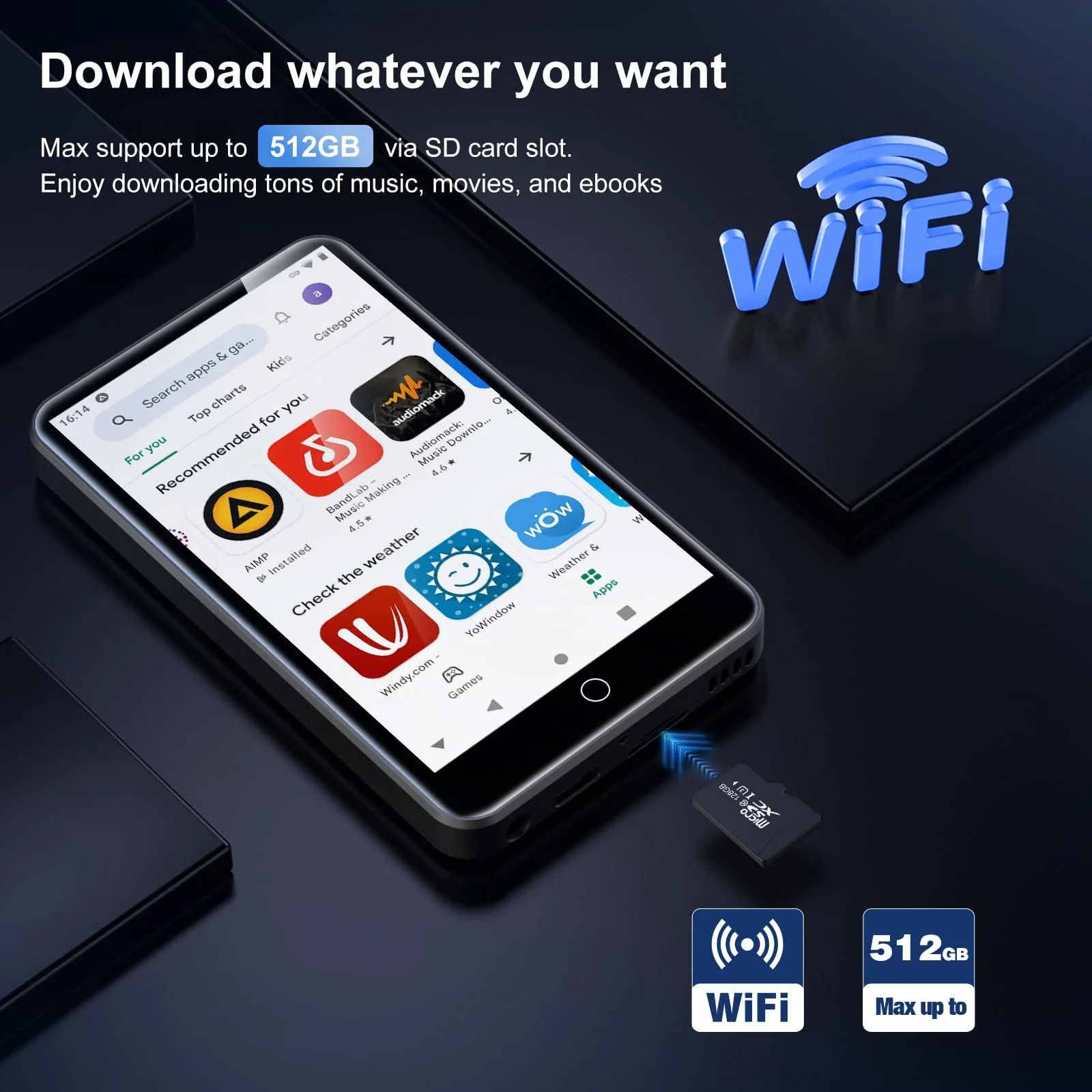 MP3-плеер ZAQE M505 80 ГБ Bluetooth и WiFi Черный, фото №5