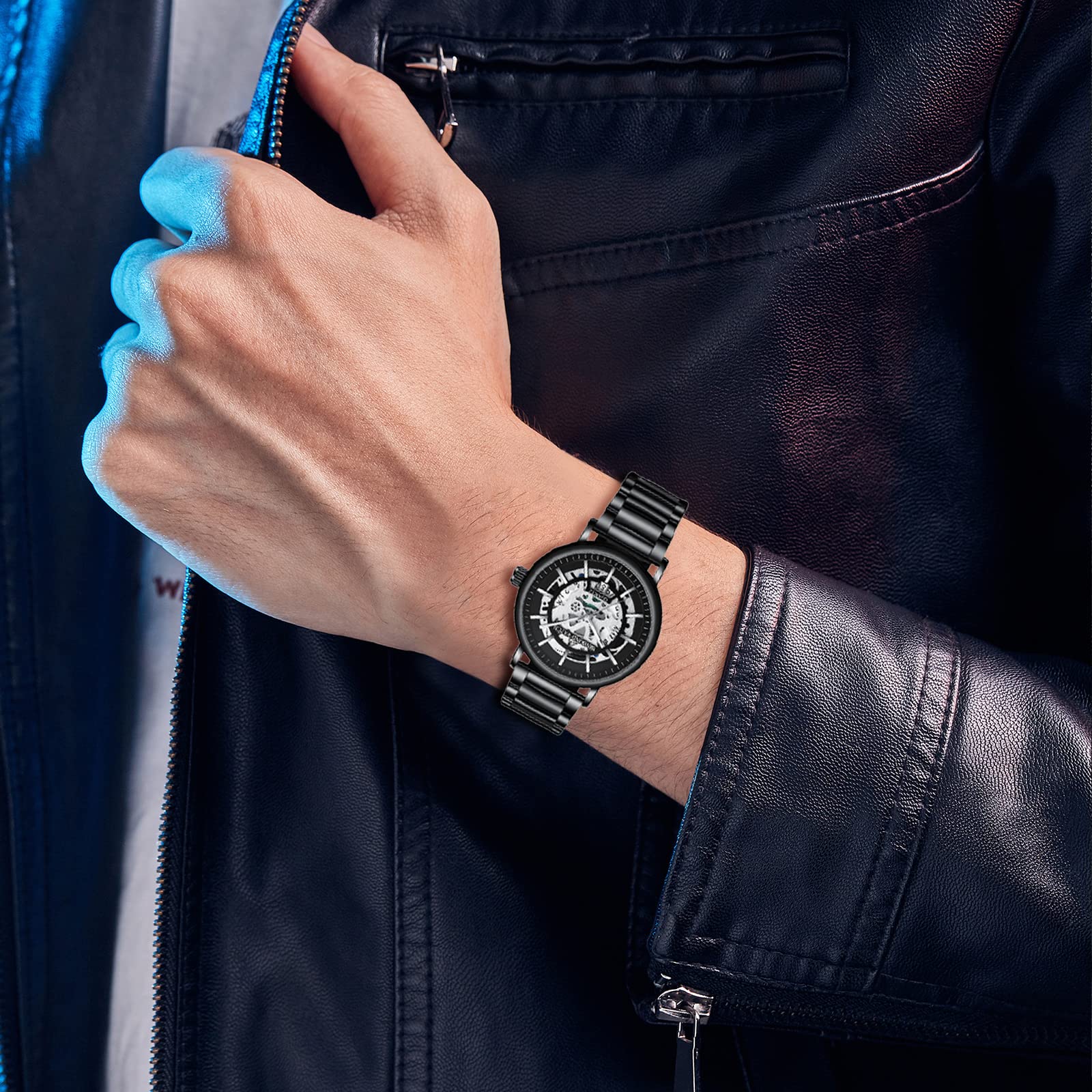 Годинник Avaner Чоловічий механічний з календарем водонепроникний з нержавіючої сталі аналоговий кварцовий, фото №5