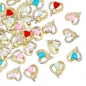 Стразы для ногтей, сплав, 3D, в форме сердца, 6 цветов, 36 штук - Фото 1