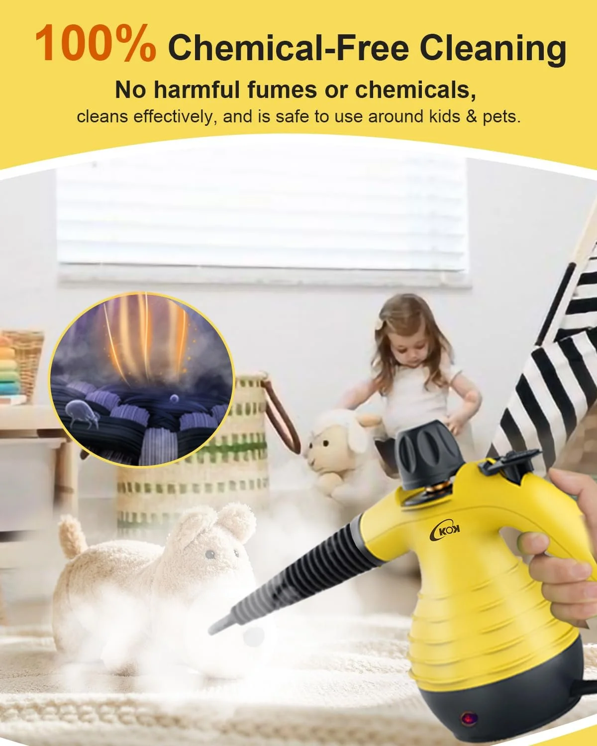 Ручний пароочисник KOK 1500 W 105°C 10 аксесуарів, фото №3 Ручний пароочисник KOK 1500 W 105°C 10 аксесуарів, фото №3