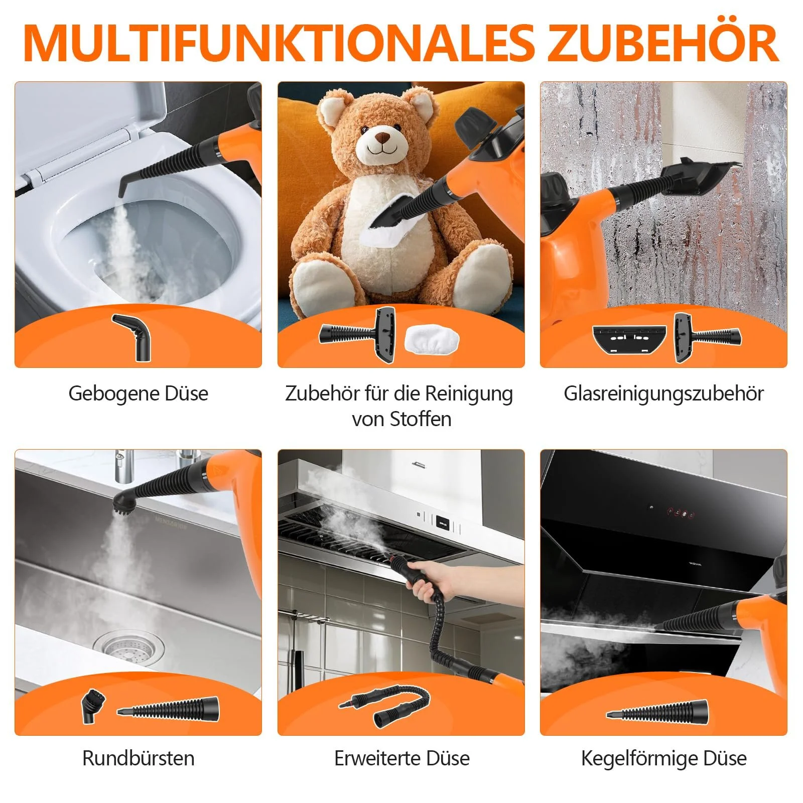 Ручний пароочисник 1050 Вт 11 аксесуарів 3,5 Бар 450 мл 105 °C, фото №7