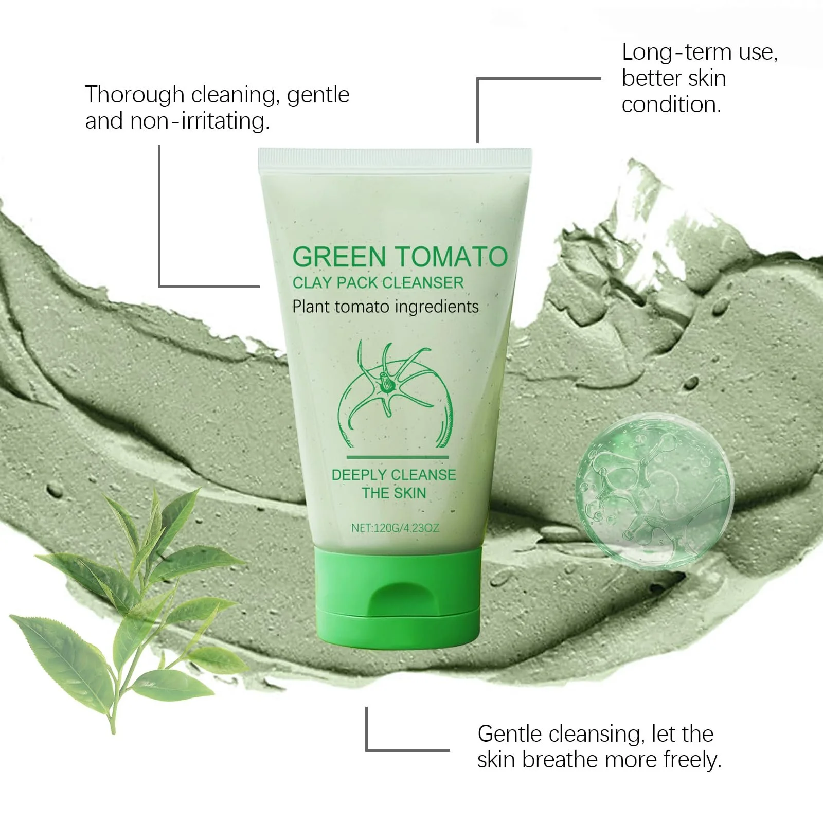 Маска глиняна Green Tomato Очищення пор, бруд, фото №6