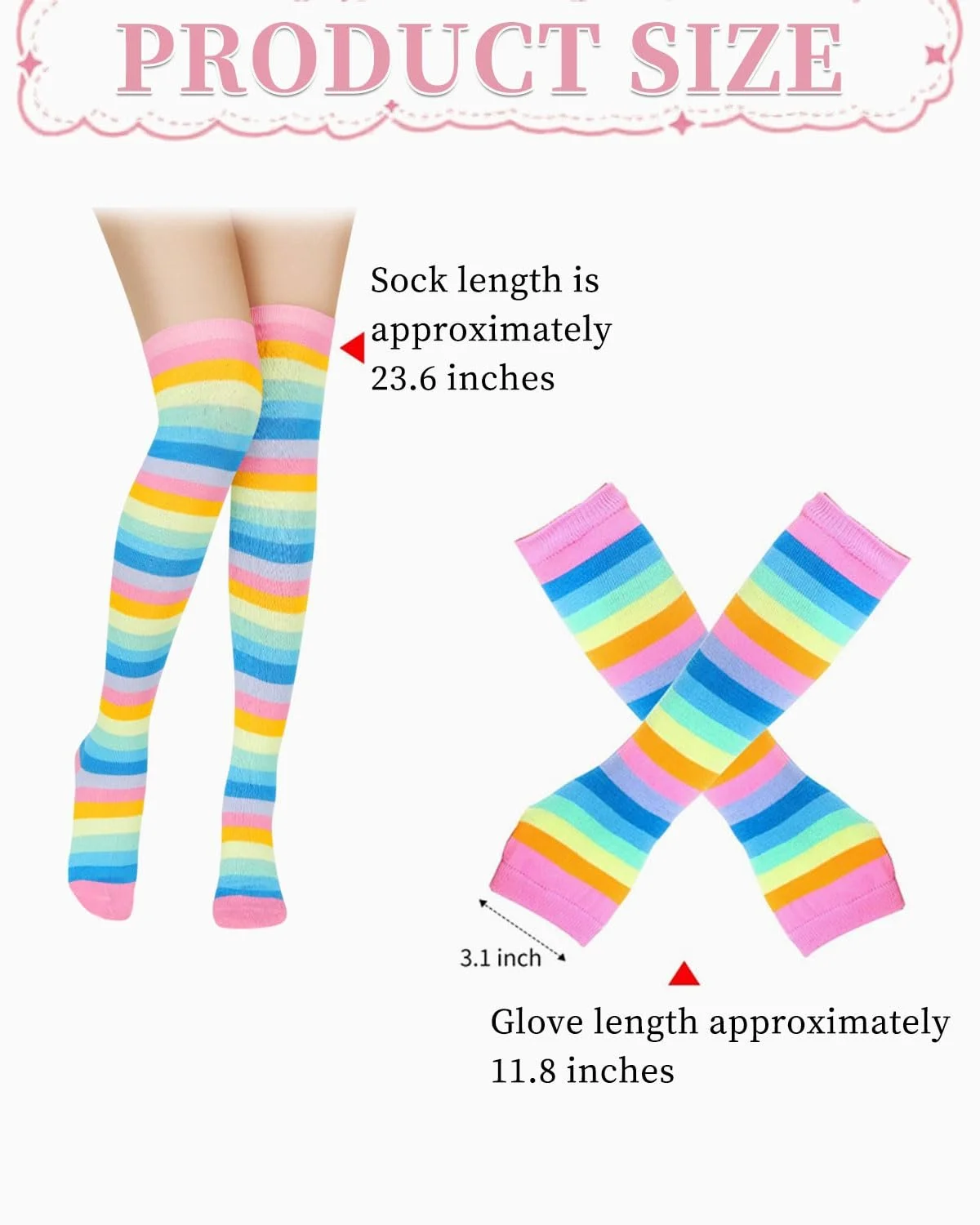 Комплект шкарпеток до колін в райдужну смужку, фото №2