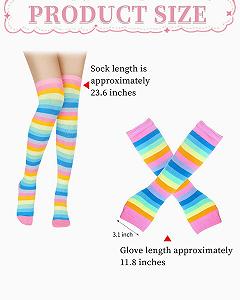 Комплект женских гольфов в радужную полоску и перчаток без пальцев, полосатые гетры, перчатки без пальцев, набор для карнавала synthetic.ua - Фото 1