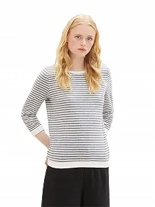 Женский свитшот Tom Tailor Denim с рукавами-рюшами и полосатым узором - Фото 1